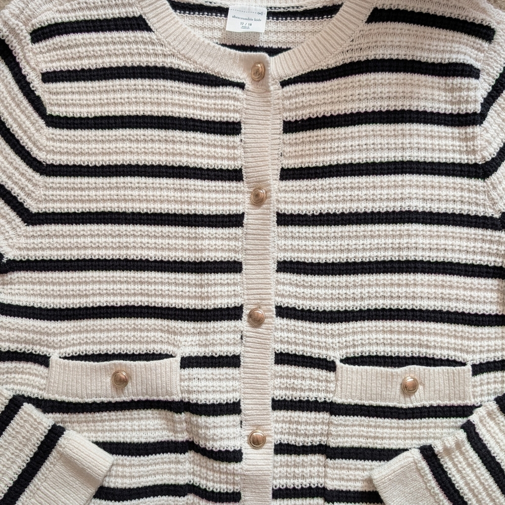 Abercrombie Kids Stripe Knit Button Cardigan Size 17/18 OR Women's Small/Medium - Picture 2 of 10